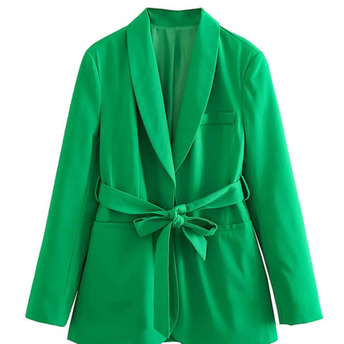 2023 Autunno Donna Scollo a V con cintura Blazer Cappotto e pantaloni Set da 2 pezzi Chic Tasche a maniche lunghe Giacca Pantalo