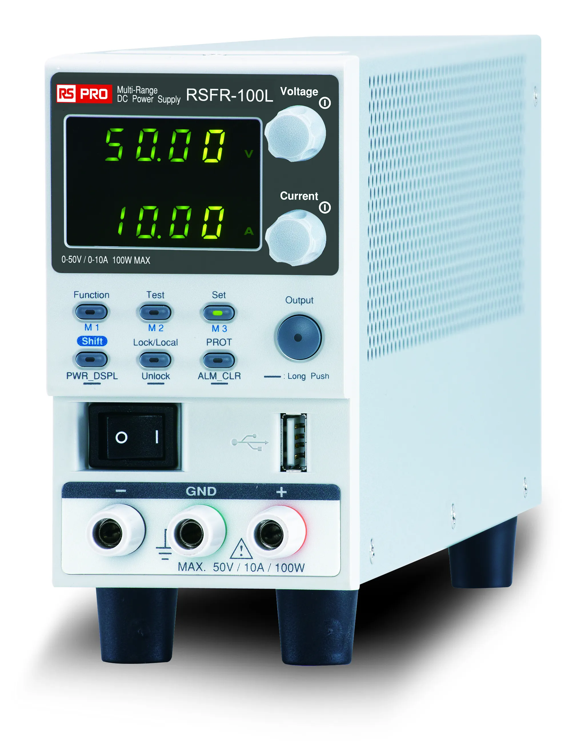 Alimentatore da banco RS PRO, 1 uscita, 0 → 50V, 10A, 100W