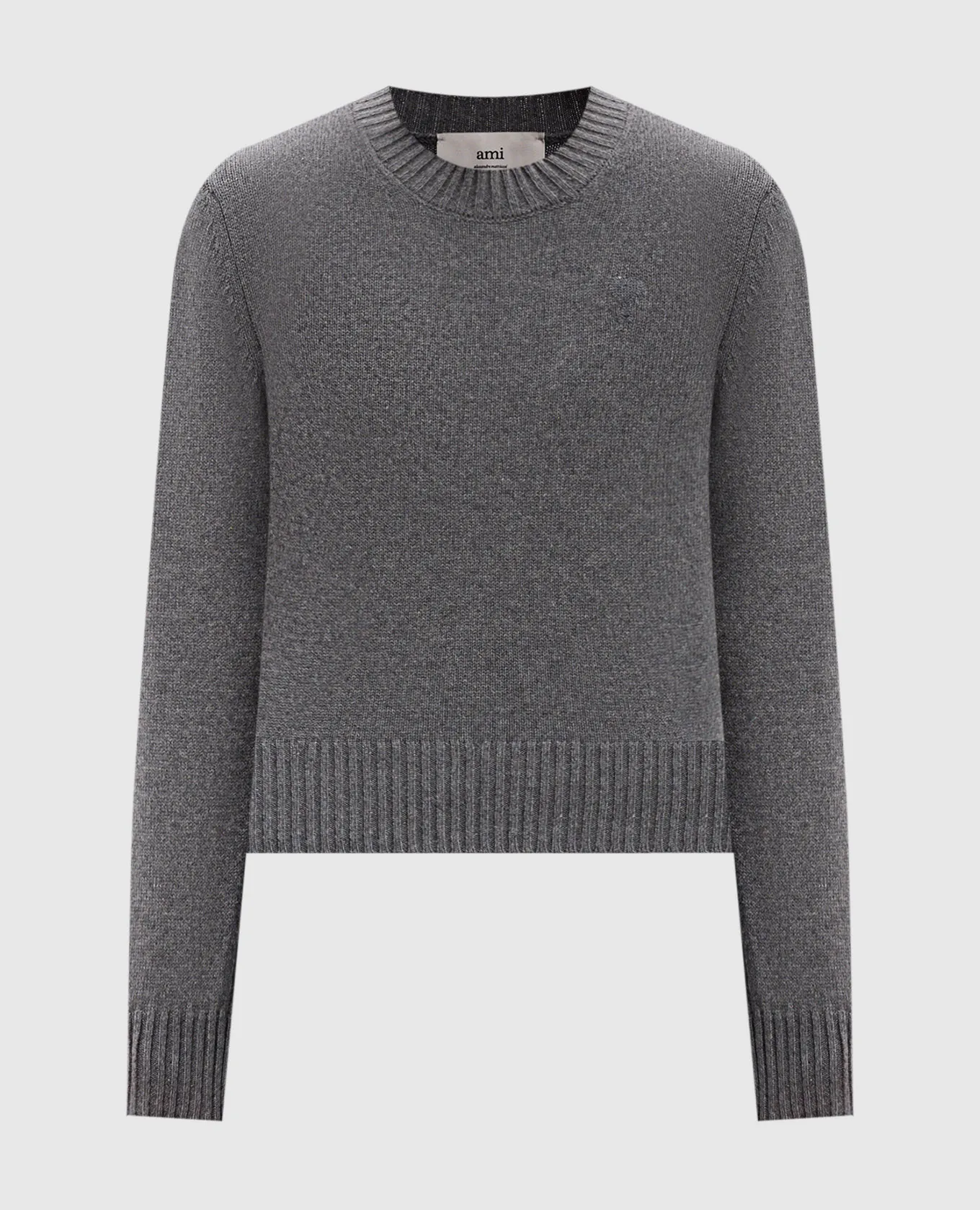 Ami Paris Maglia grigia in lana e cashmere con ricamo Ami de Coeur FKS057005