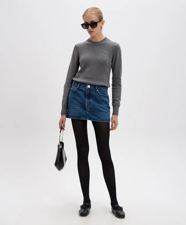 Ami Paris Maglia grigia in lana e cashmere con ricamo Ami de Coeur FKS057005