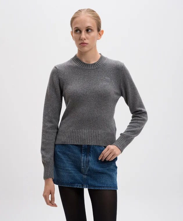 Ami Paris Maglia grigia in lana e cashmere con ricamo Ami de Coeur FKS057005