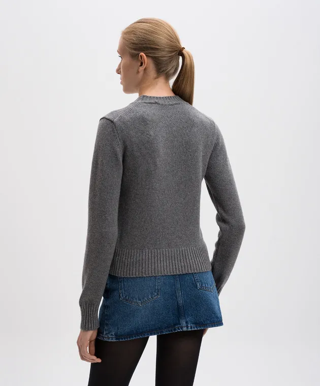 Ami Paris Maglia grigia in lana e cashmere con ricamo Ami de Coeur FKS057005