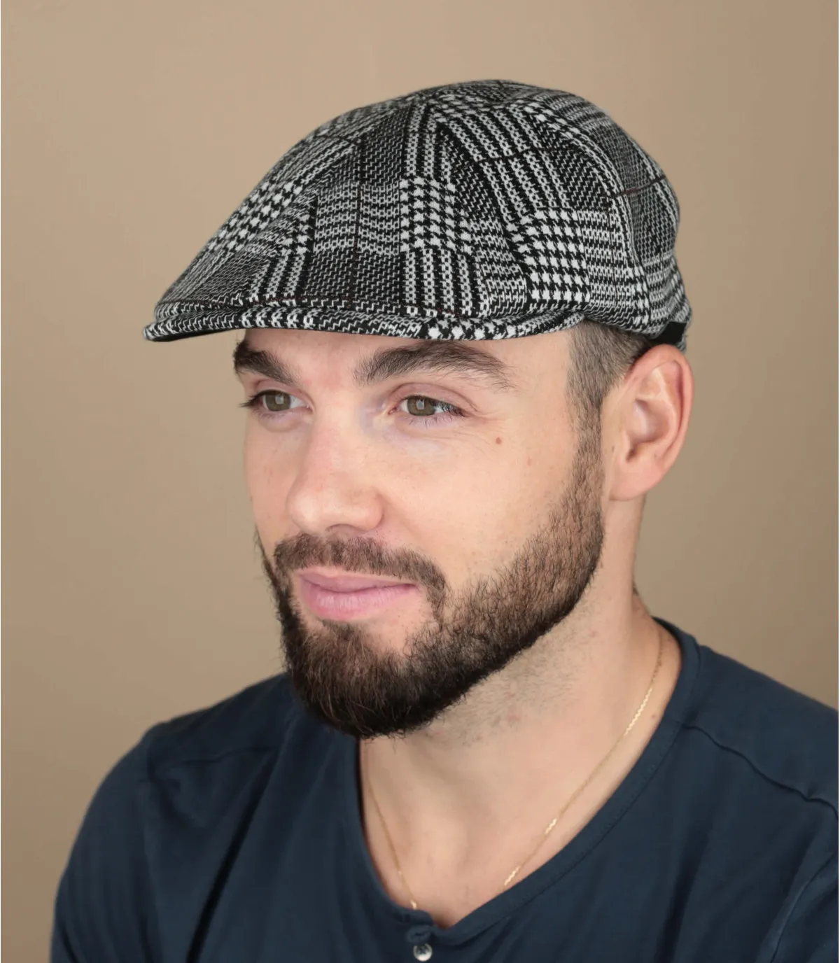 berretto piatto nero a quadriPattern Flexfit Cap black plaid     