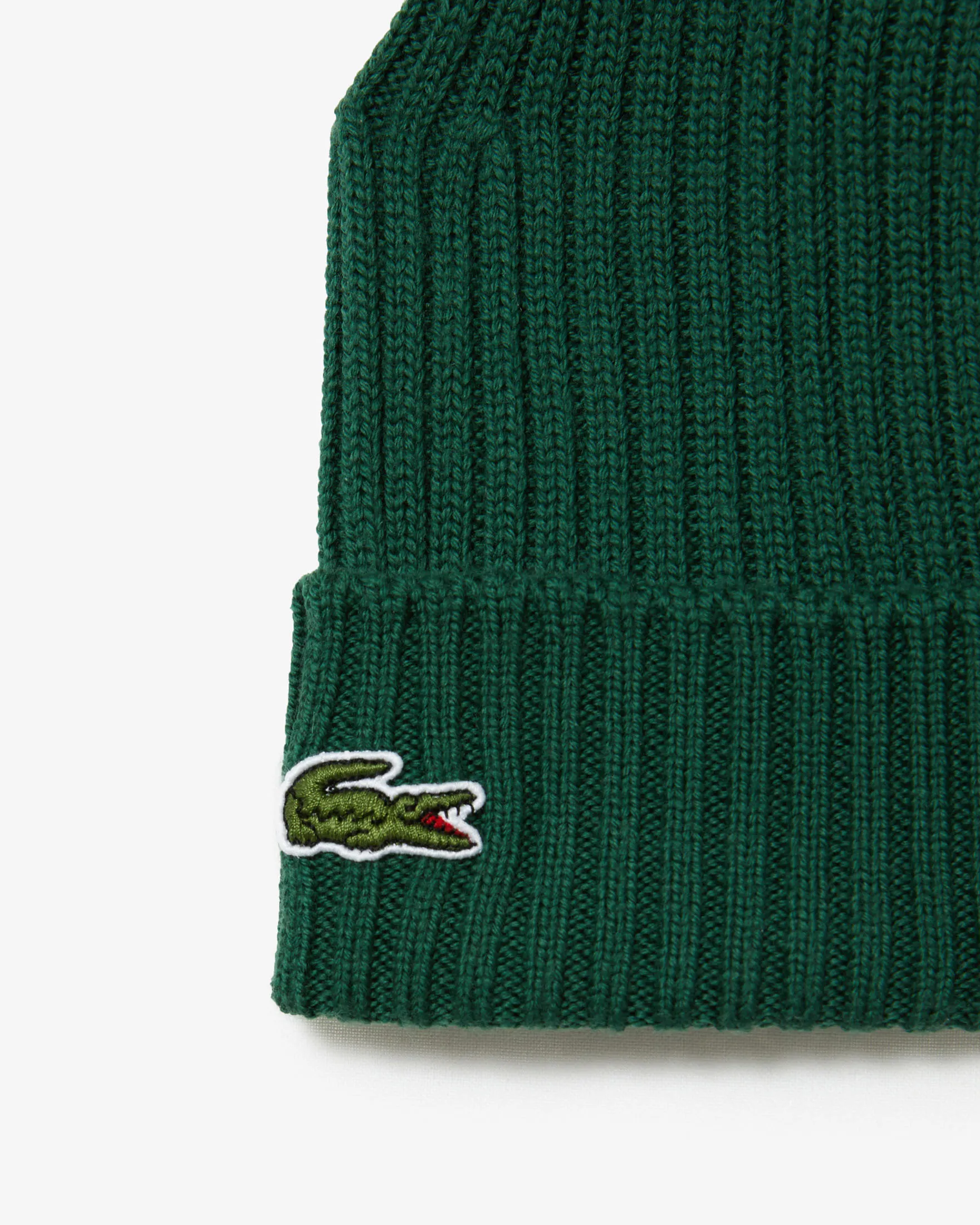Berretto verde in lana a coste con logo coccodrillo verde