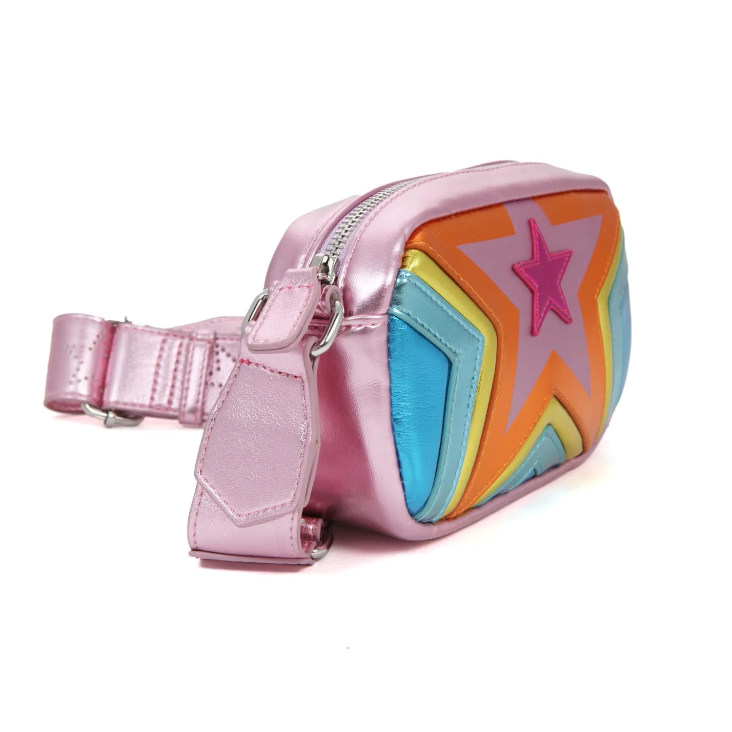Borsa A Spalla Metallizzata Rosa E Multicolor