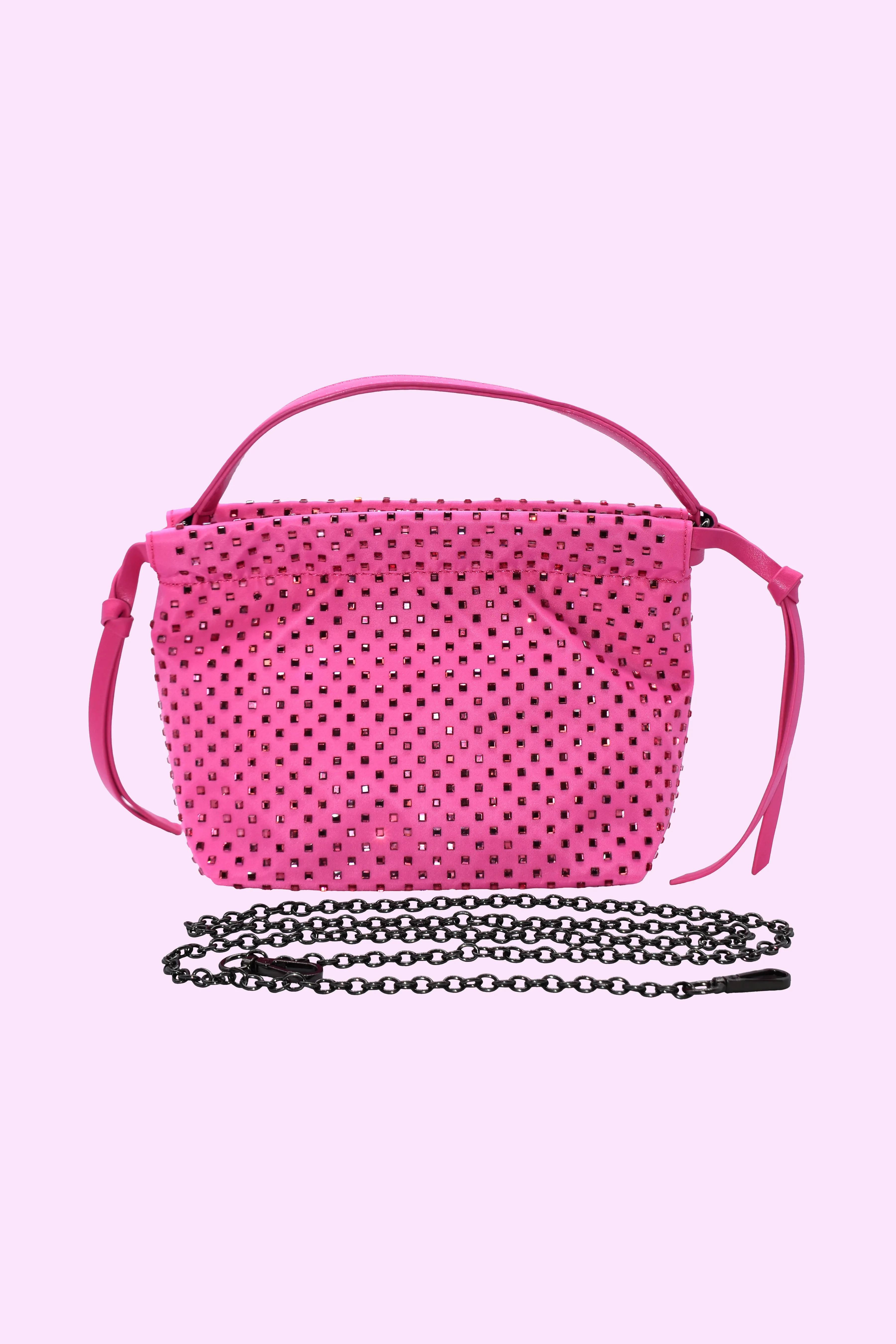 Borsa DIAMOND secchiello 1 manico ecopelle più tracolla catena più strass neopr.