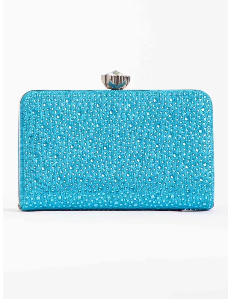 Borsa tessuto turchese lurex con lato di strass Anna Cecere