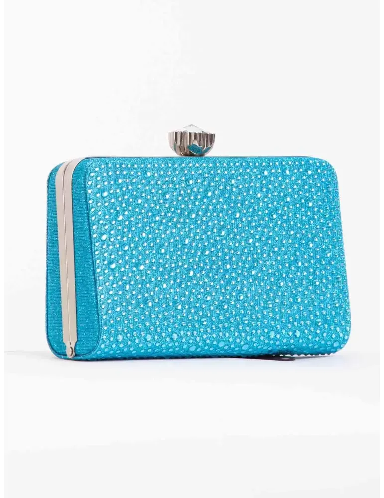 Borsa tessuto turchese lurex con lato di strass Anna Cecere
