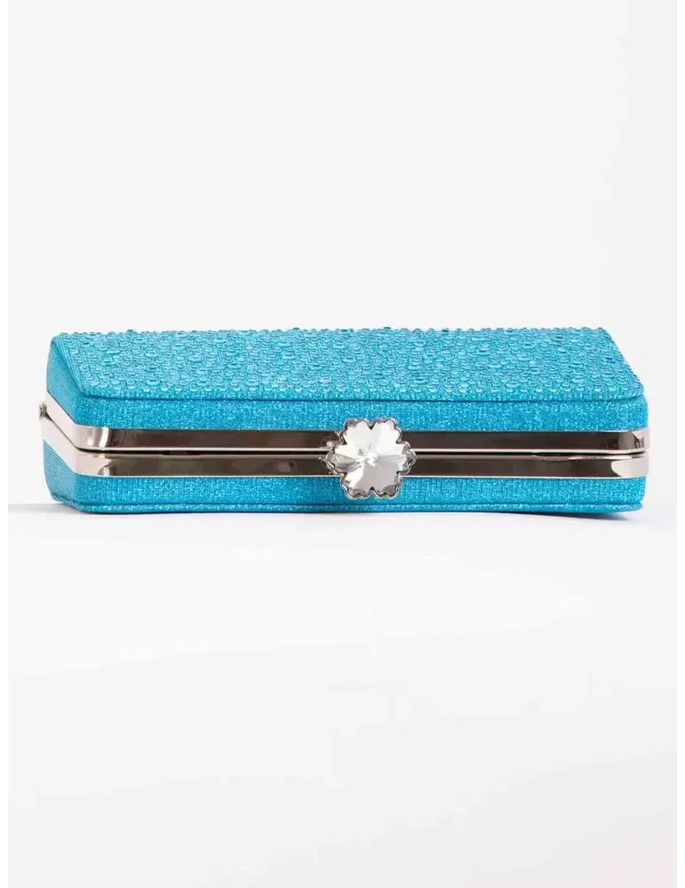 Borsa tessuto turchese lurex con lato di strass Anna Cecere