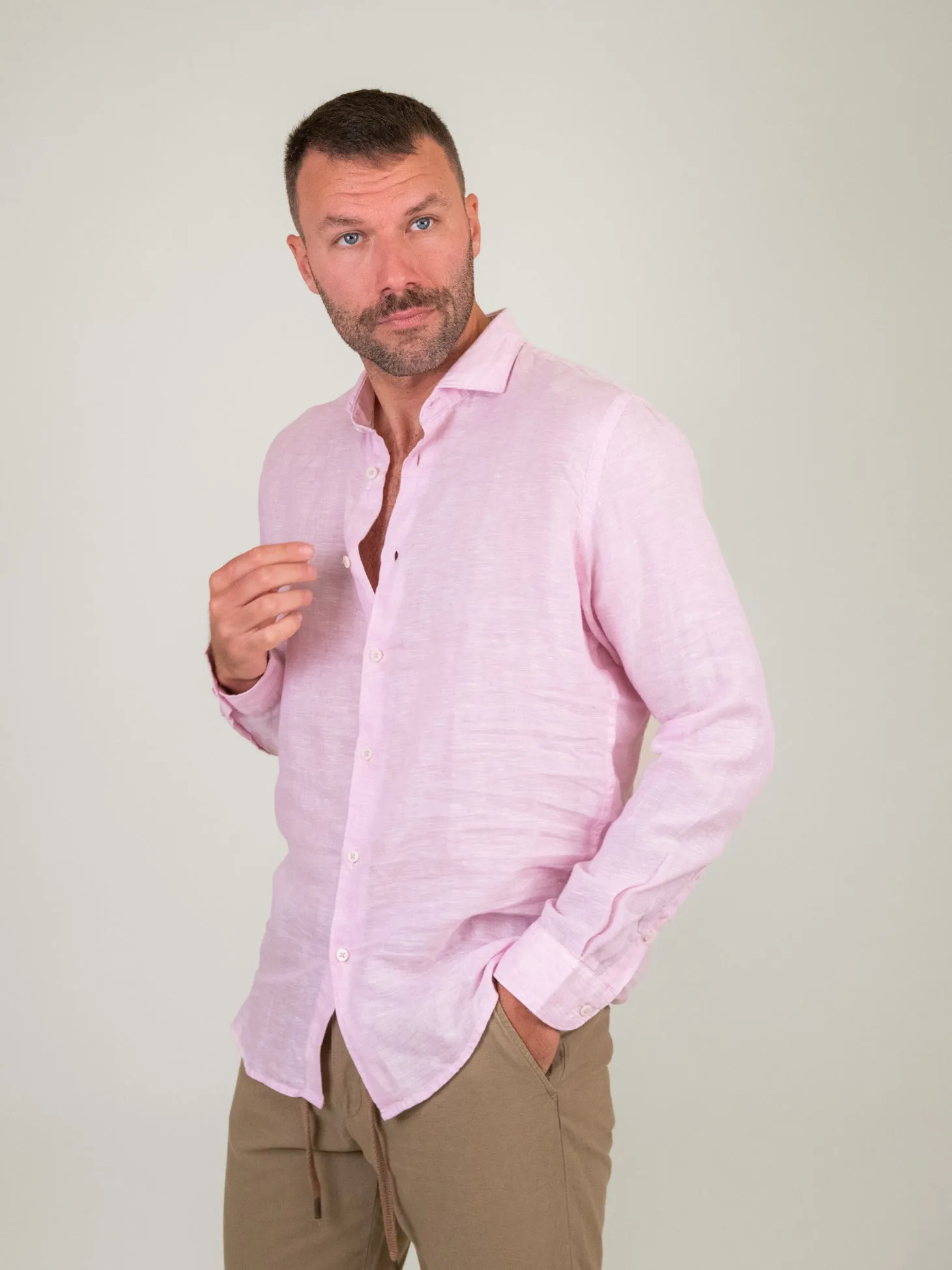 CAMICIA IN LINO ROSA MELANGE