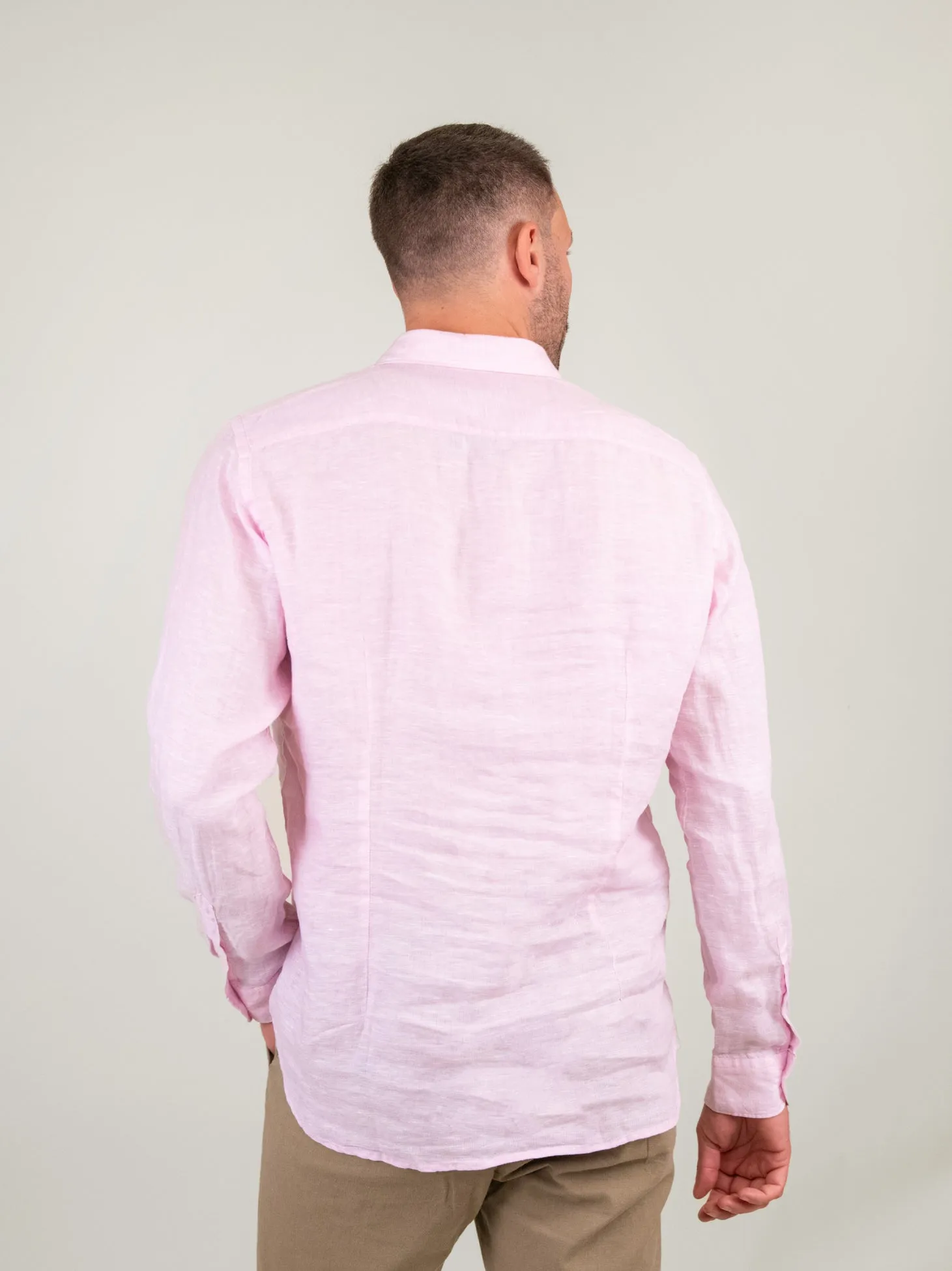 CAMICIA IN LINO ROSA MELANGE