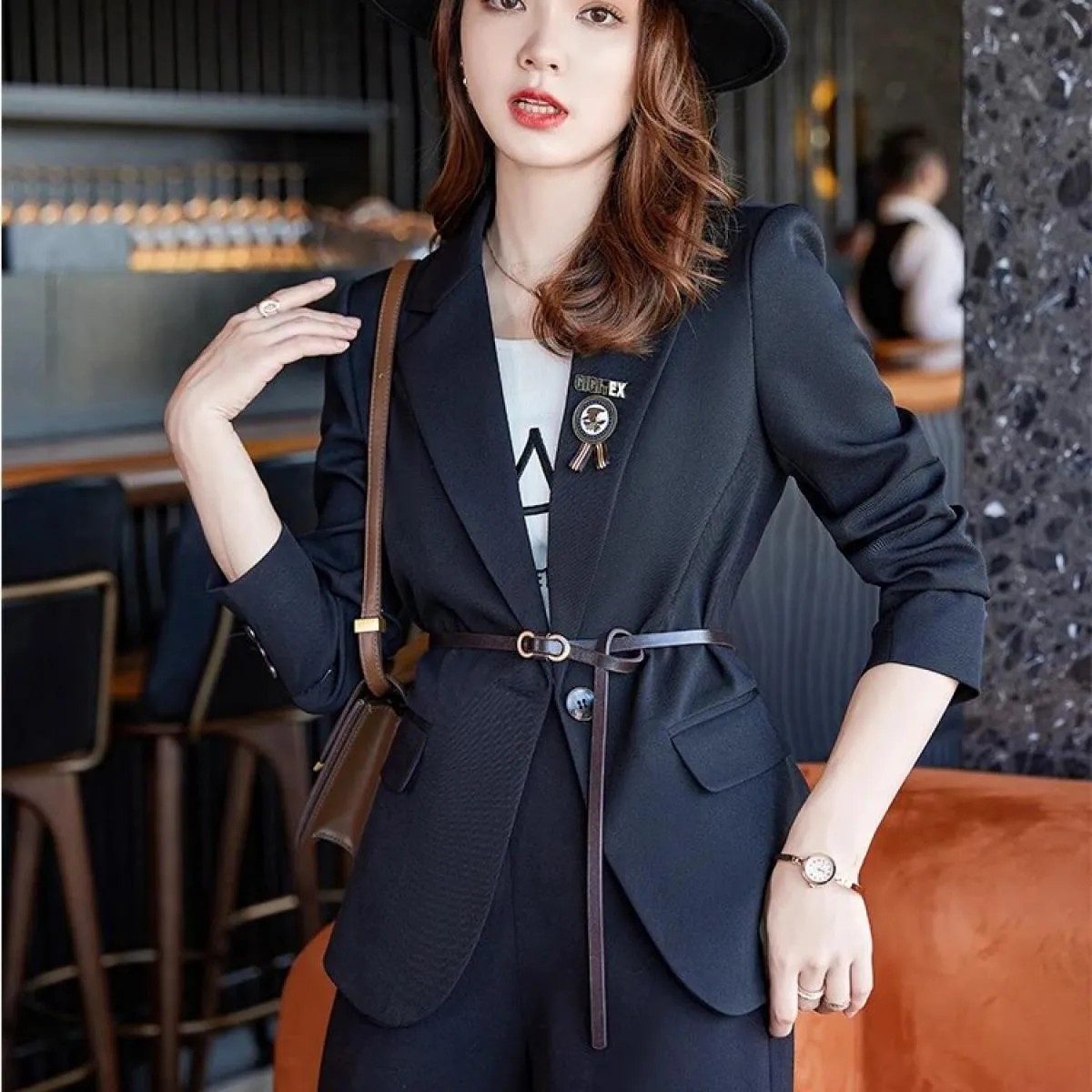 Cappotto blazer casual da donna nero verde caffè Giacca primavera autunno donna manica lunga slim a bottone singolo