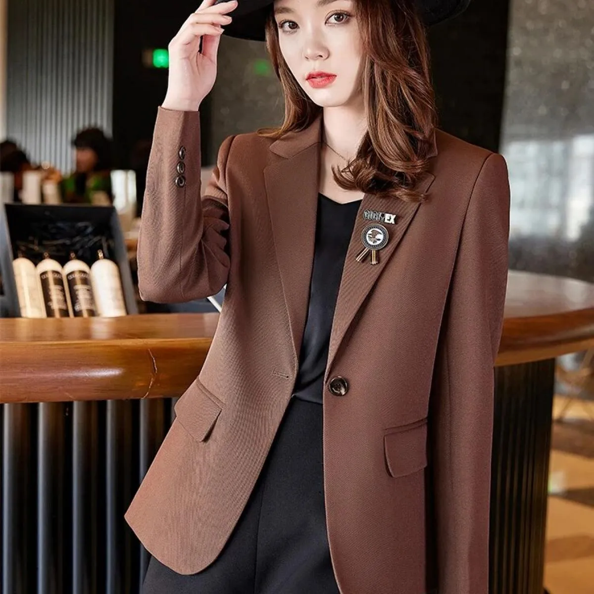 Cappotto blazer casual da donna nero verde caffè Giacca primavera autunno donna manica lunga slim a bottone singolo