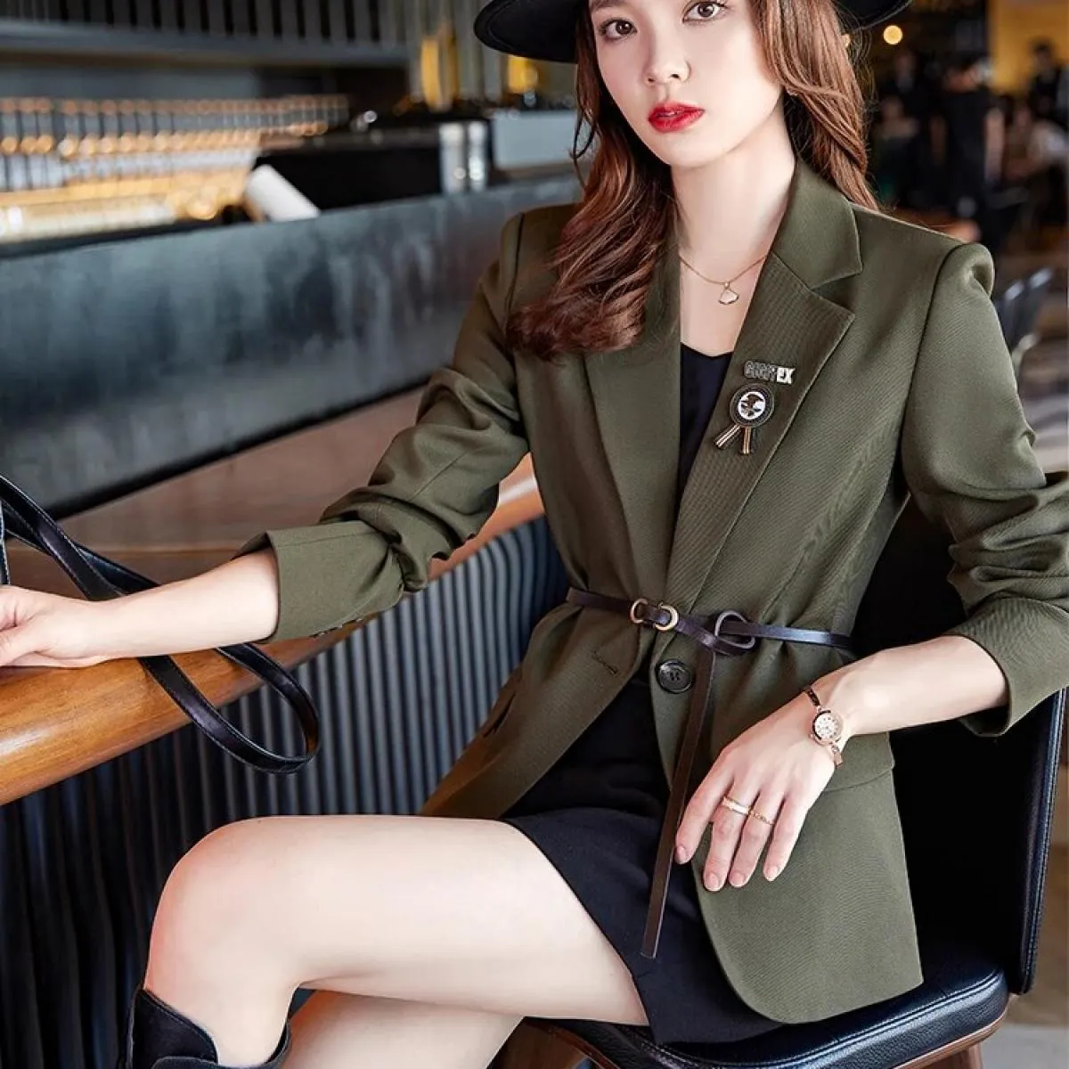 Cappotto blazer casual da donna nero verde caffè Giacca primavera autunno donna manica lunga slim a bottone singolo