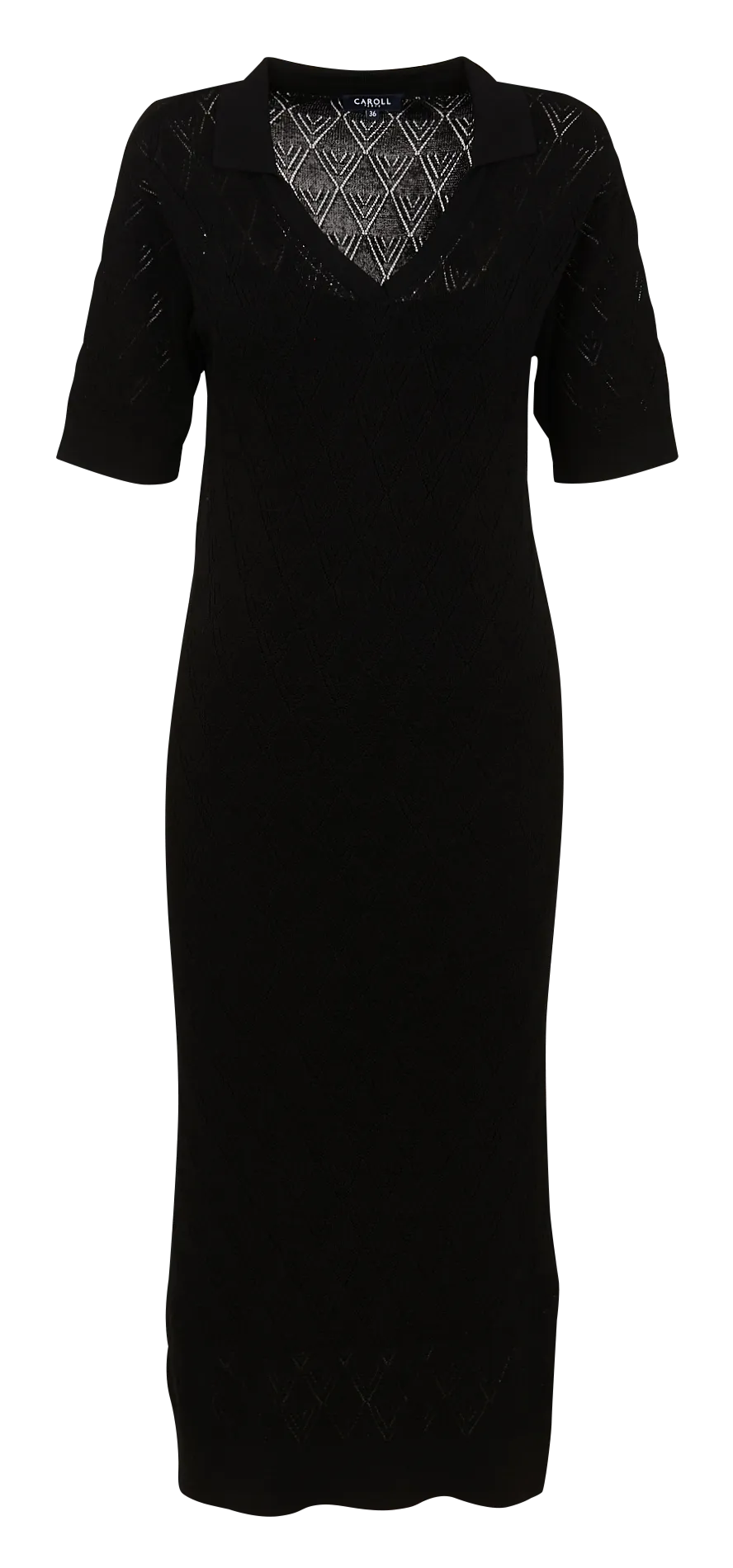  CAROLL   RAFIA - Abito midi con collo aperto in maglia traforata | Nero