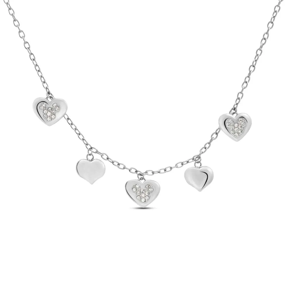 Collana Cuore Mickey Mouse & Friends Acciaio Maglia Rolo Cristallo Bianco 42 + 3 cm 1680798