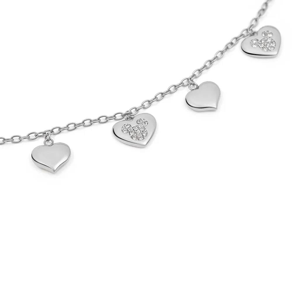 Collana Cuore Mickey Mouse & Friends Acciaio Maglia Rolo Cristallo Bianco 42 + 3 cm 1680798