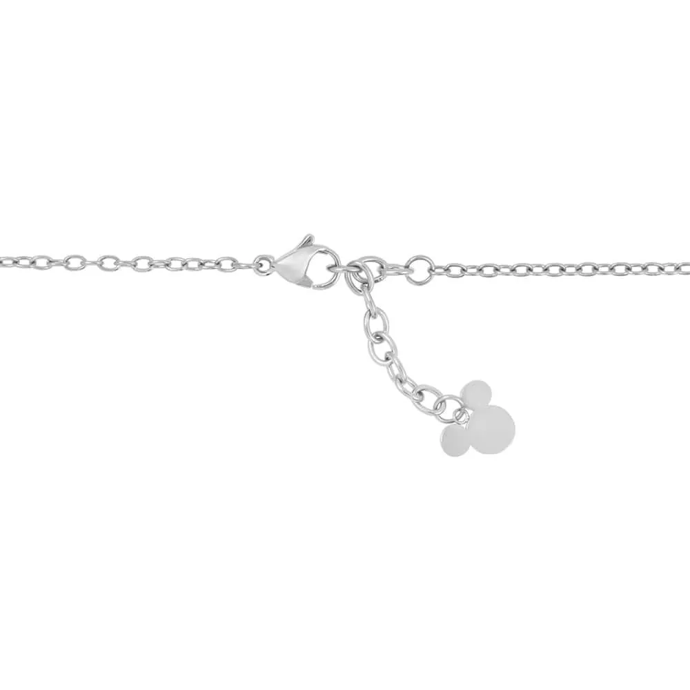 Collana Cuore Mickey Mouse & Friends Acciaio Maglia Rolo Cristallo Bianco 42 + 3 cm 1680798