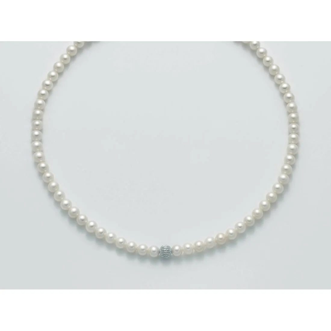 COLLANA DI PERLE MILUNA Con SFERA CENTRALE DIAMANTATA Chiusura ORO BIANCO 18 KT PCL5300V