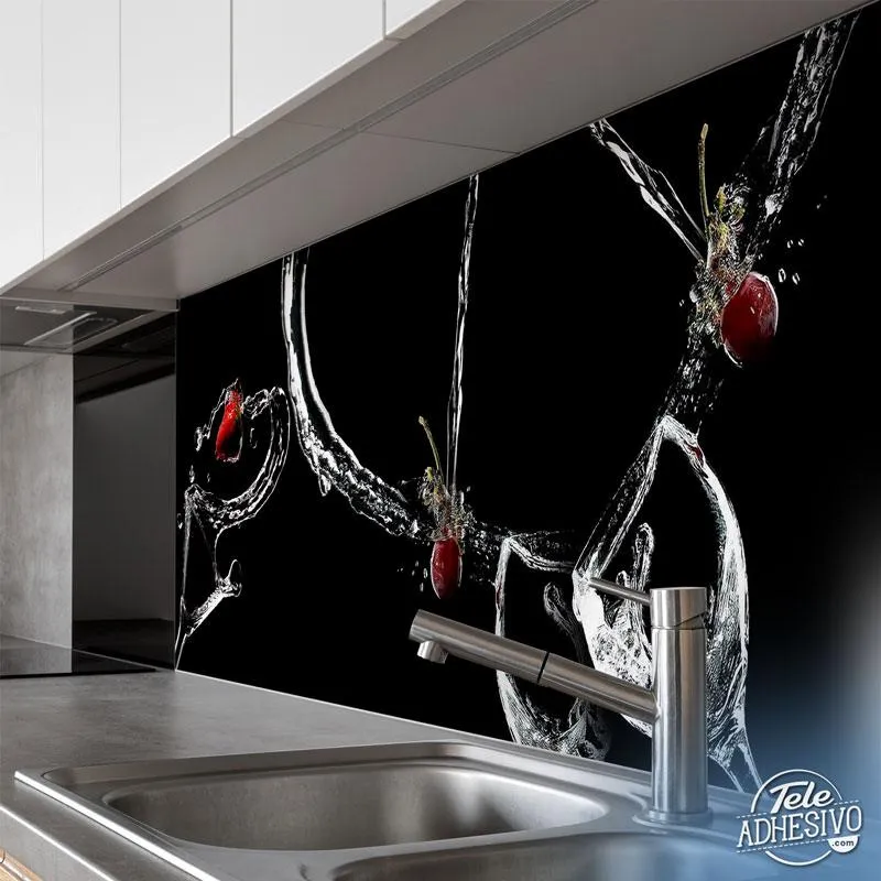 Composizione di bicchieri, getti d acqua e frutti - FOTOMURALI