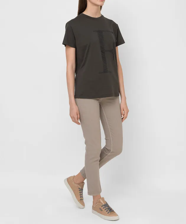 Fabiana Filippi T-shirt verde scuro con logo ricamato JED221W142