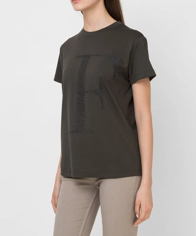 Fabiana Filippi T-shirt verde scuro con logo ricamato JED221W142