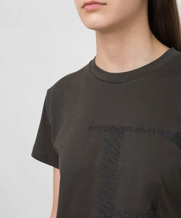 Fabiana Filippi T-shirt verde scuro con logo ricamato JED221W142