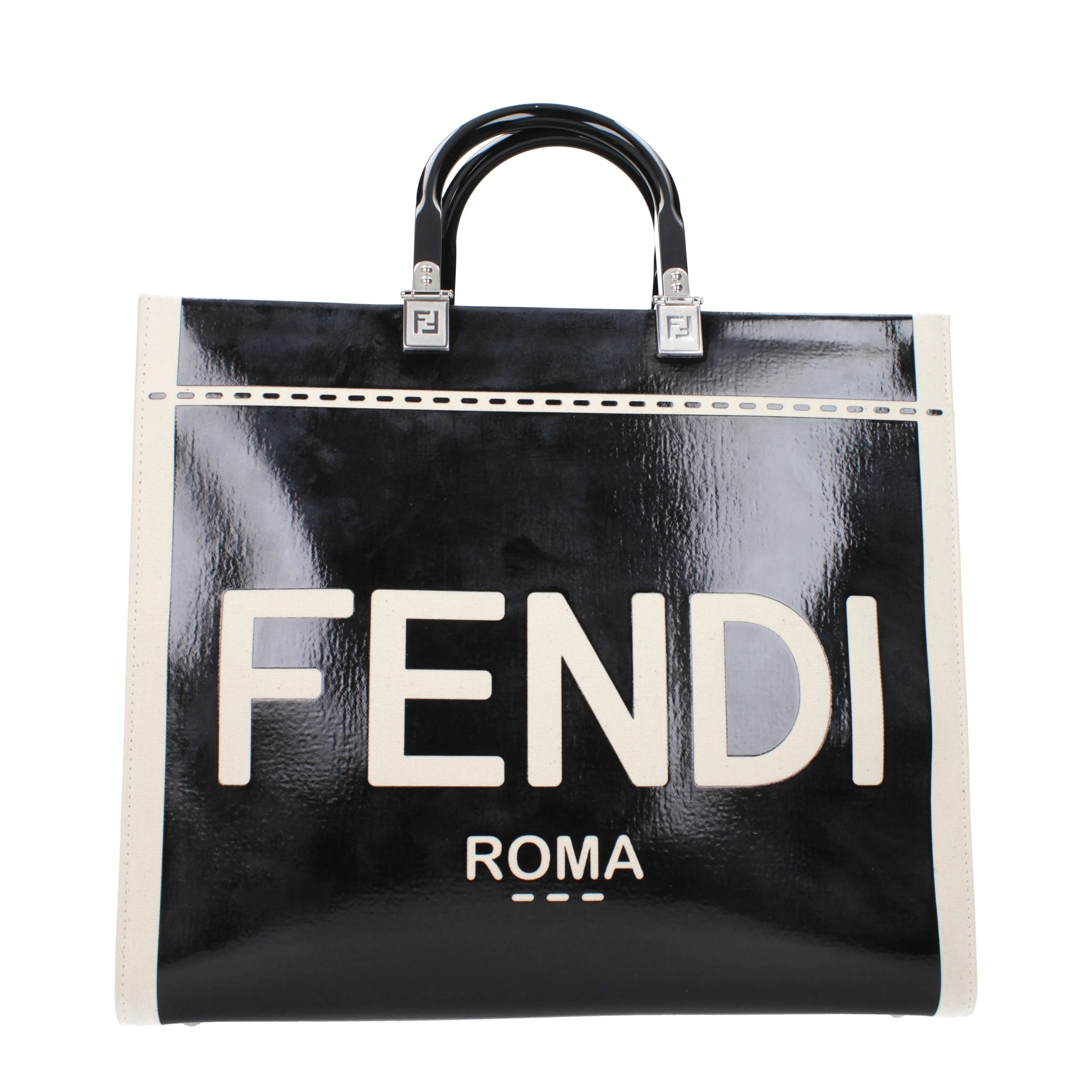 Fendi Borse a Mano Sunshine Donna Tessuto Beige/Nero