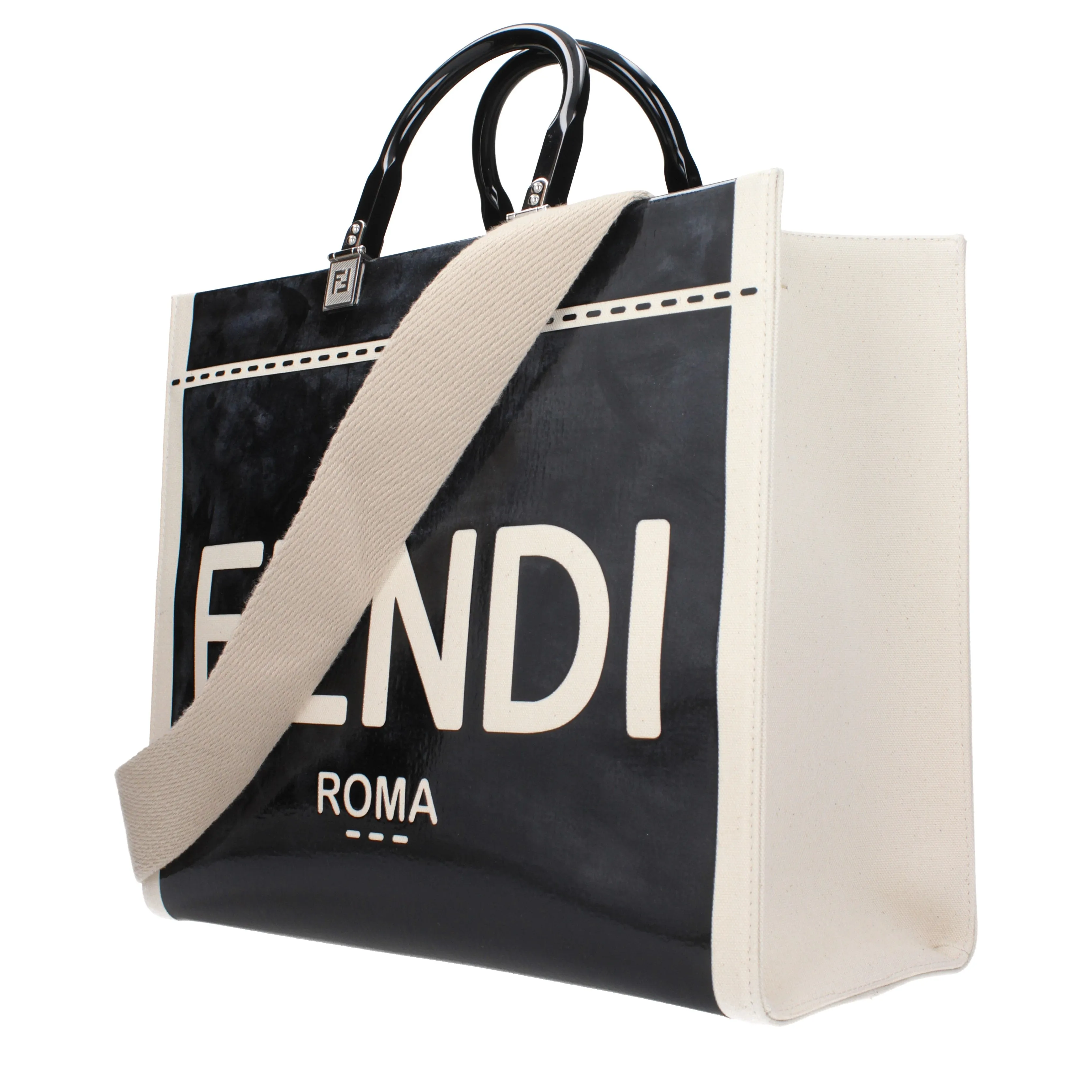 Fendi Borse a Mano Sunshine Donna Tessuto Beige/Nero