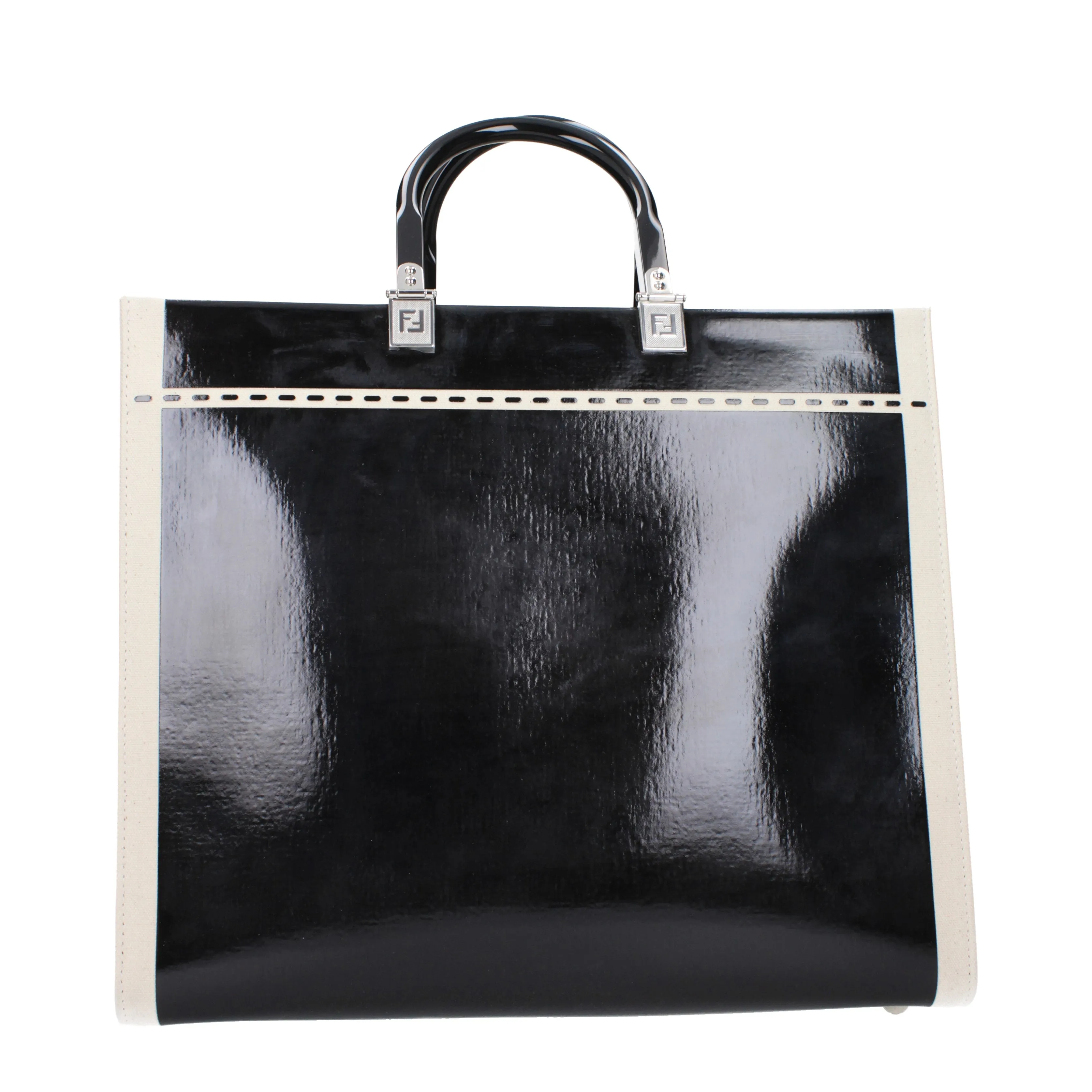 Fendi Borse a Mano Sunshine Donna Tessuto Beige/Nero