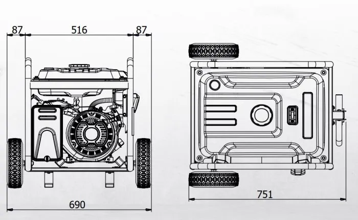 Generatore di corrente monofase 230V 6kW Mosa GE 6900, carrellato motore benzina