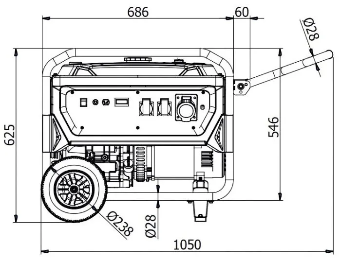 Generatore di corrente monofase 230V 6kW Mosa GE 6900, carrellato motore benzina