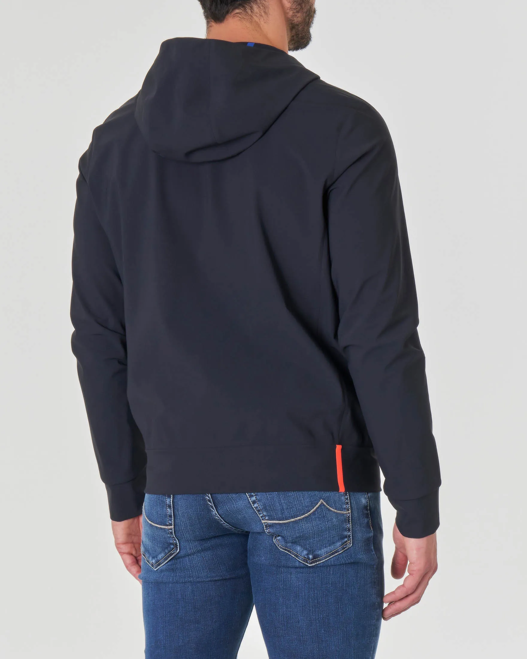 Giacca Summer Soft blu in tessuto tecnico stretch con cappuccio e cerniera termonastrata