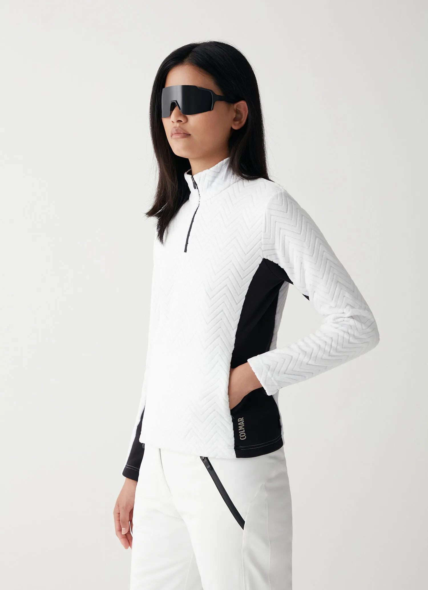 Half-zip ski sweatshirt with solid-colour sides