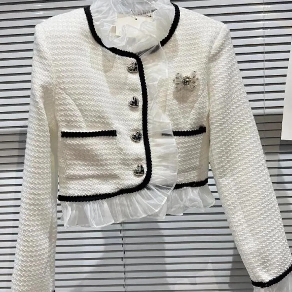 High Street Newest 2023 Designer Runway Set Completo da donna Gonna con giacca con bordo pieghettato in rete