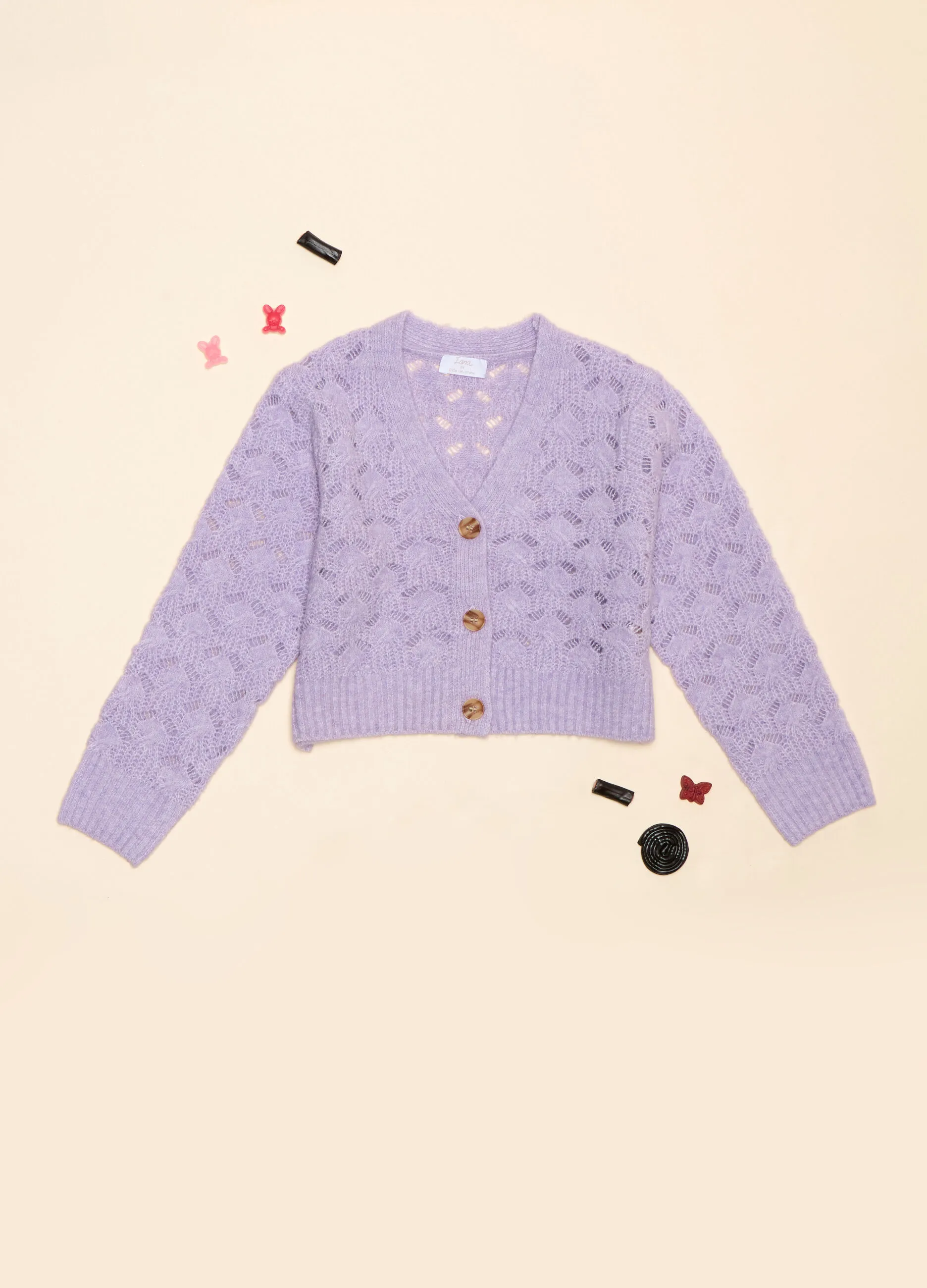 IANA  Cardigan tricot con lavorazione traforata