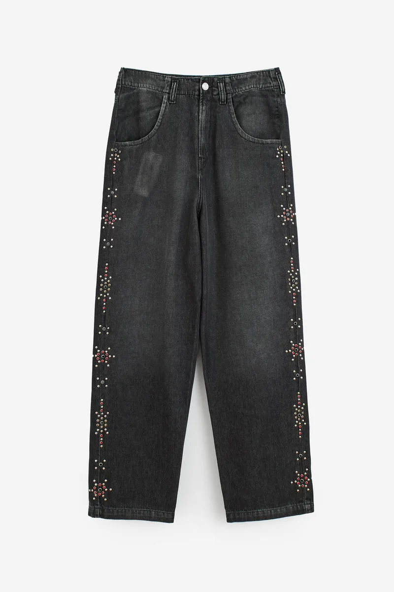 Jeans STUDDED BAGGY DENIM in cotone nero