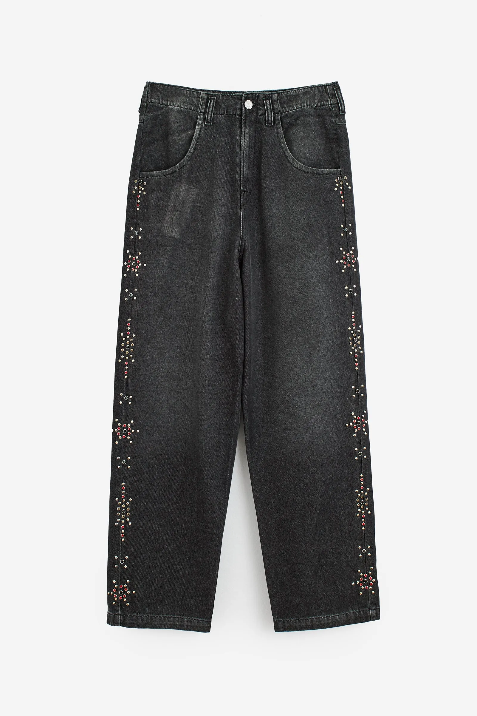 Jeans STUDDED BAGGY DENIM in cotone nero