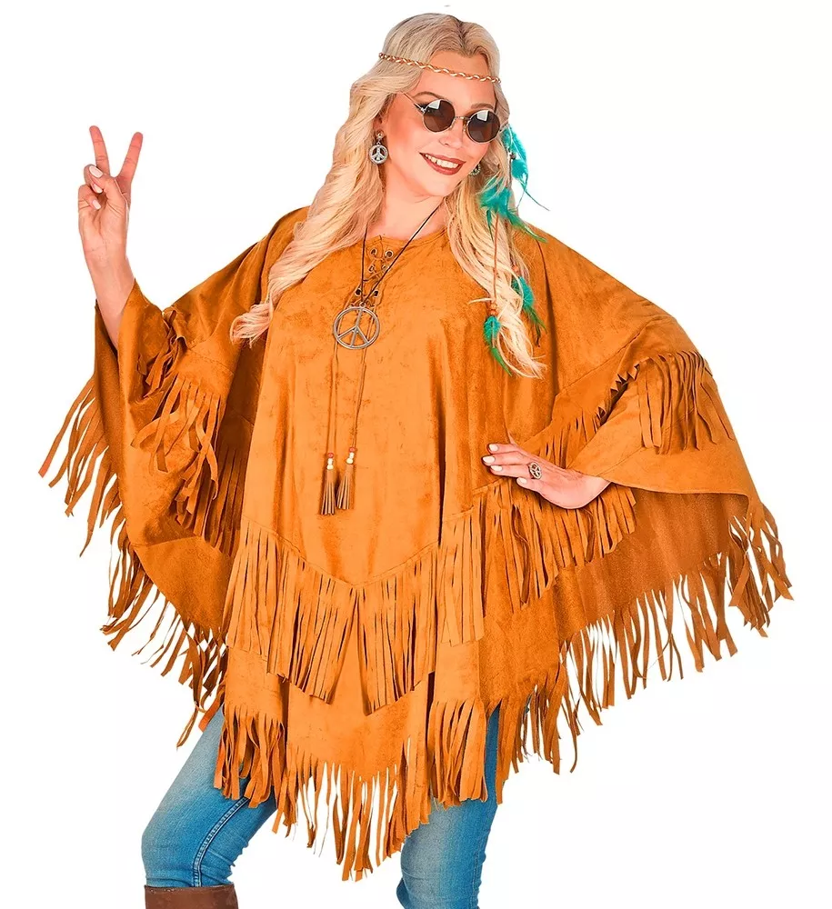 Look da donna in camoscio poncho con frange