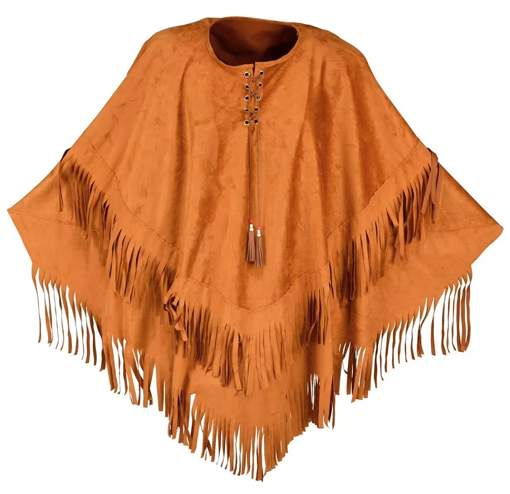 Look da donna in camoscio poncho con frange