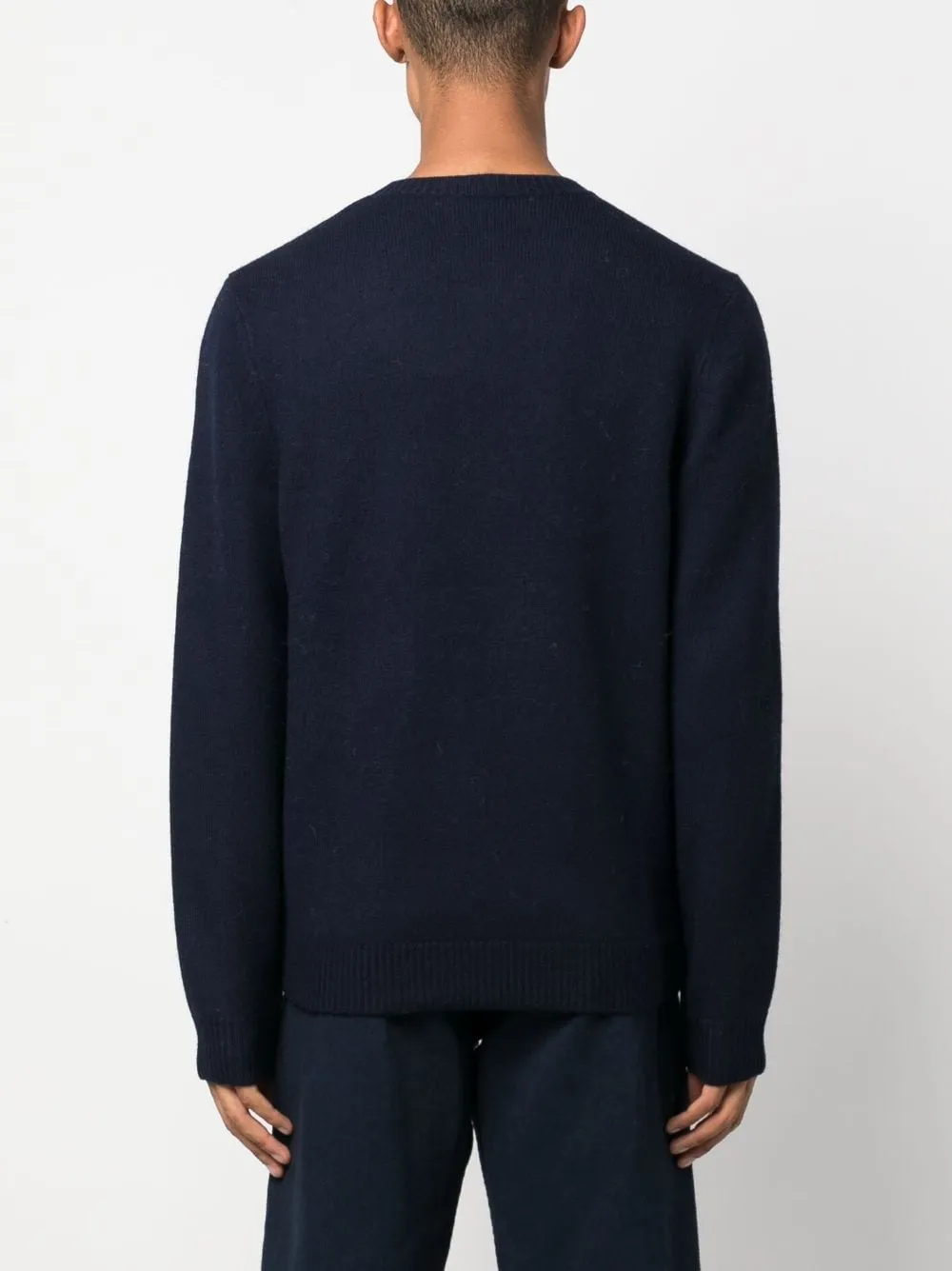 maglione blu logo a intarsio