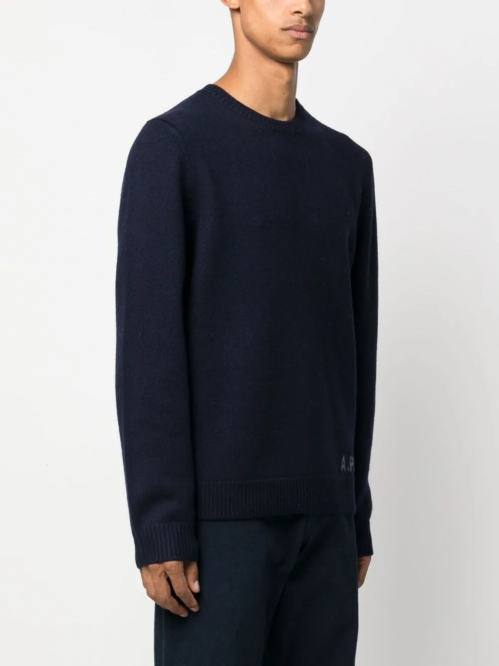 maglione blu logo a intarsio