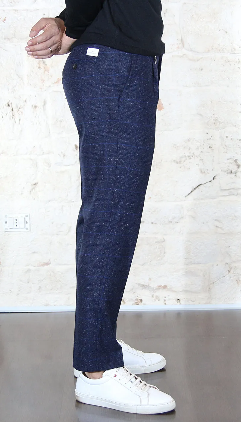 Manuel Ritz Pantalone baggy fit con pinces overcheck in lana