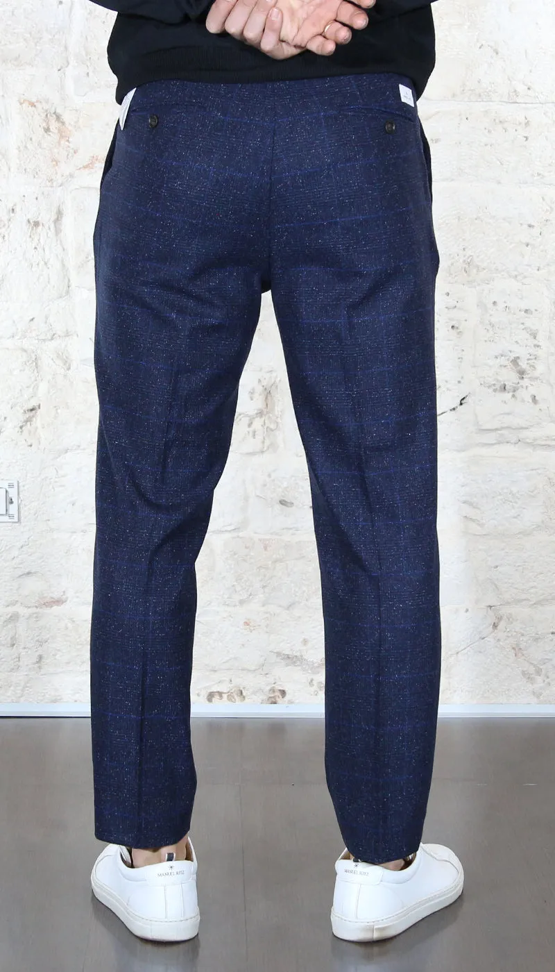 Manuel Ritz Pantalone baggy fit con pinces overcheck in lana