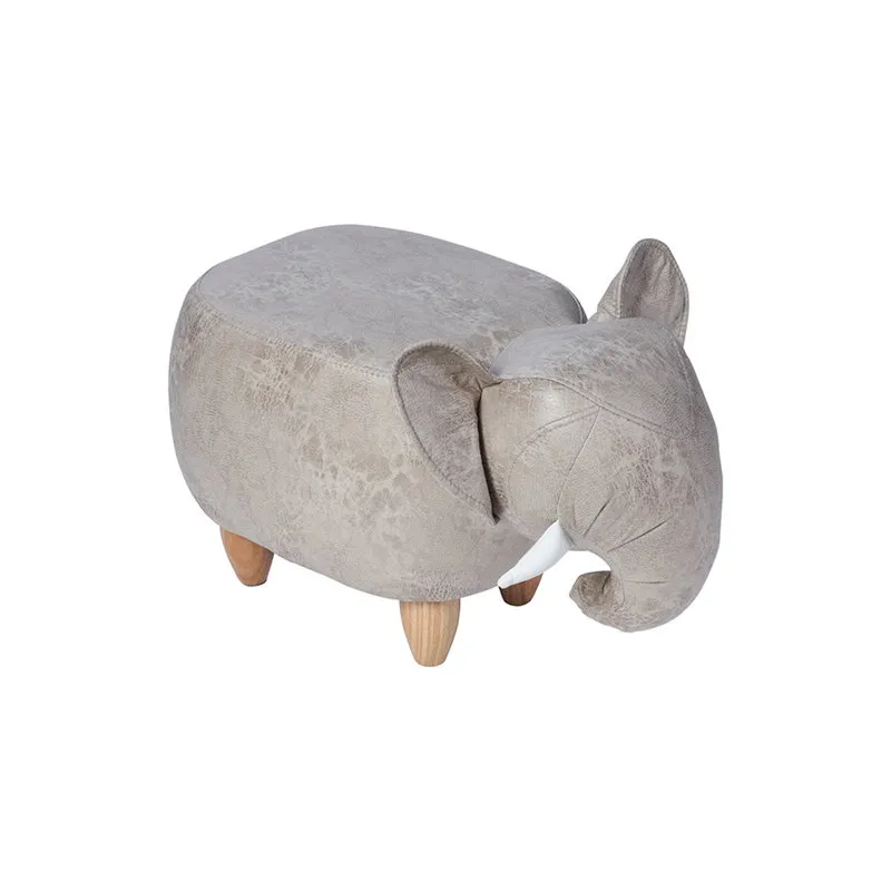Novità Home Pouf imbottito in fintapelle e legno - elefante