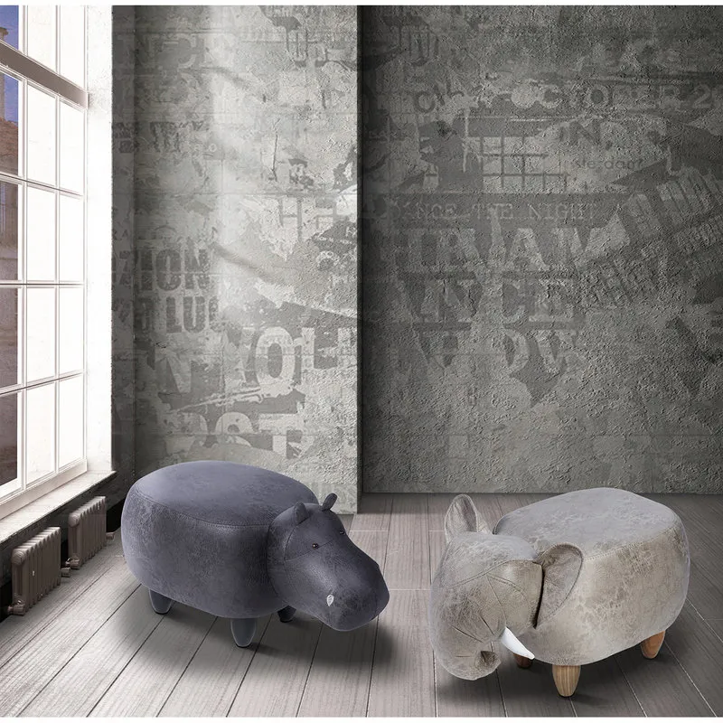 Novità Home Pouf imbottito in fintapelle e legno - elefante