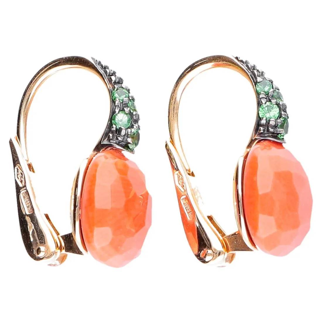 Orecchini Capri in oro rosa con corallo e tsavoriti