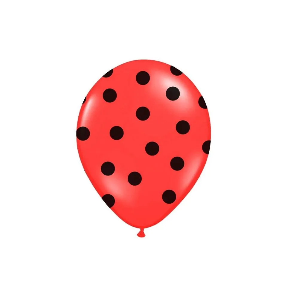 Palloncini ecologici rossi stampa pois, pallini neri cf da 6 pezzi