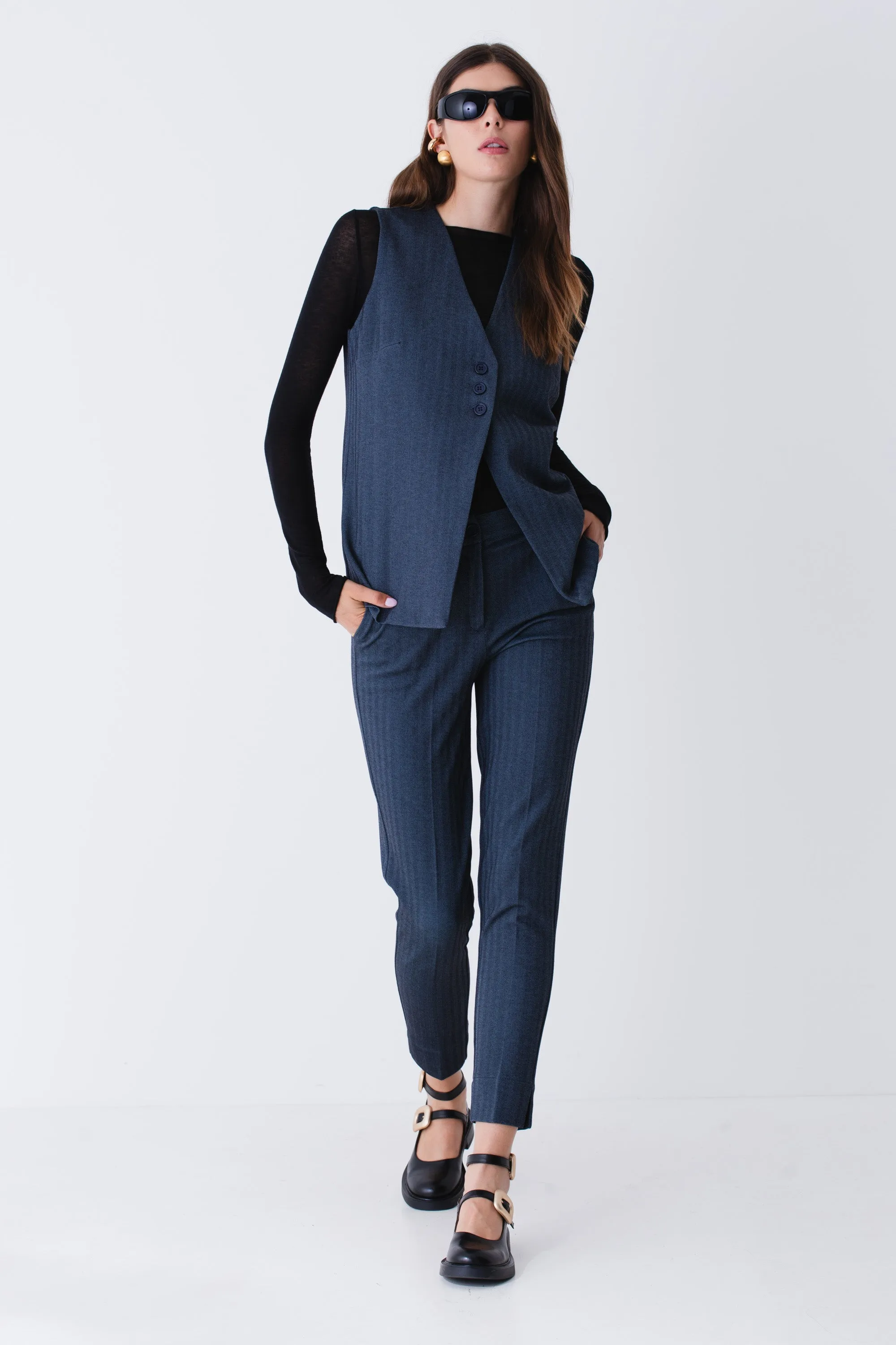 Pantalone dritto in tessuto spinato - FW25