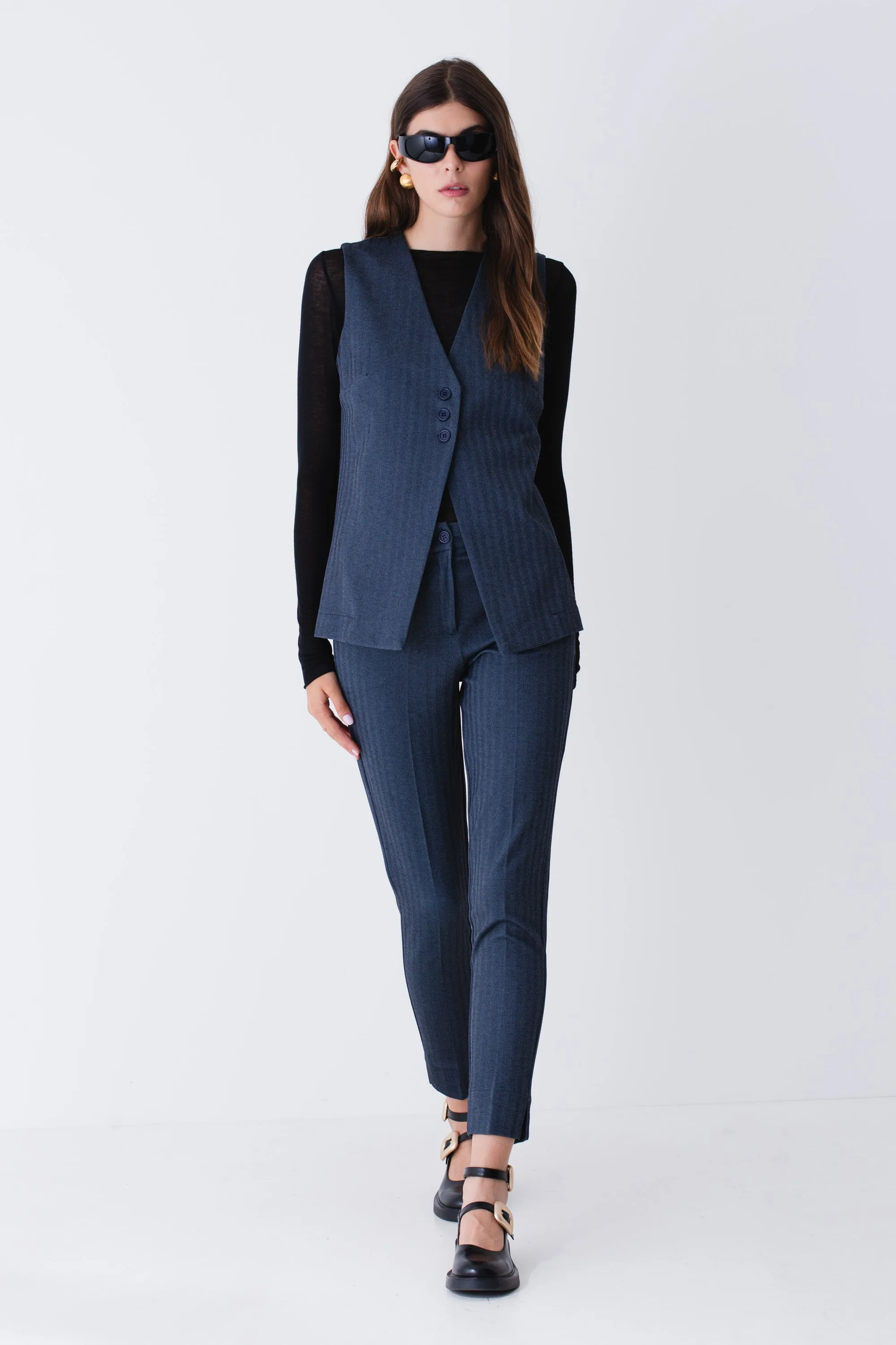 Pantalone dritto in tessuto spinato - FW25